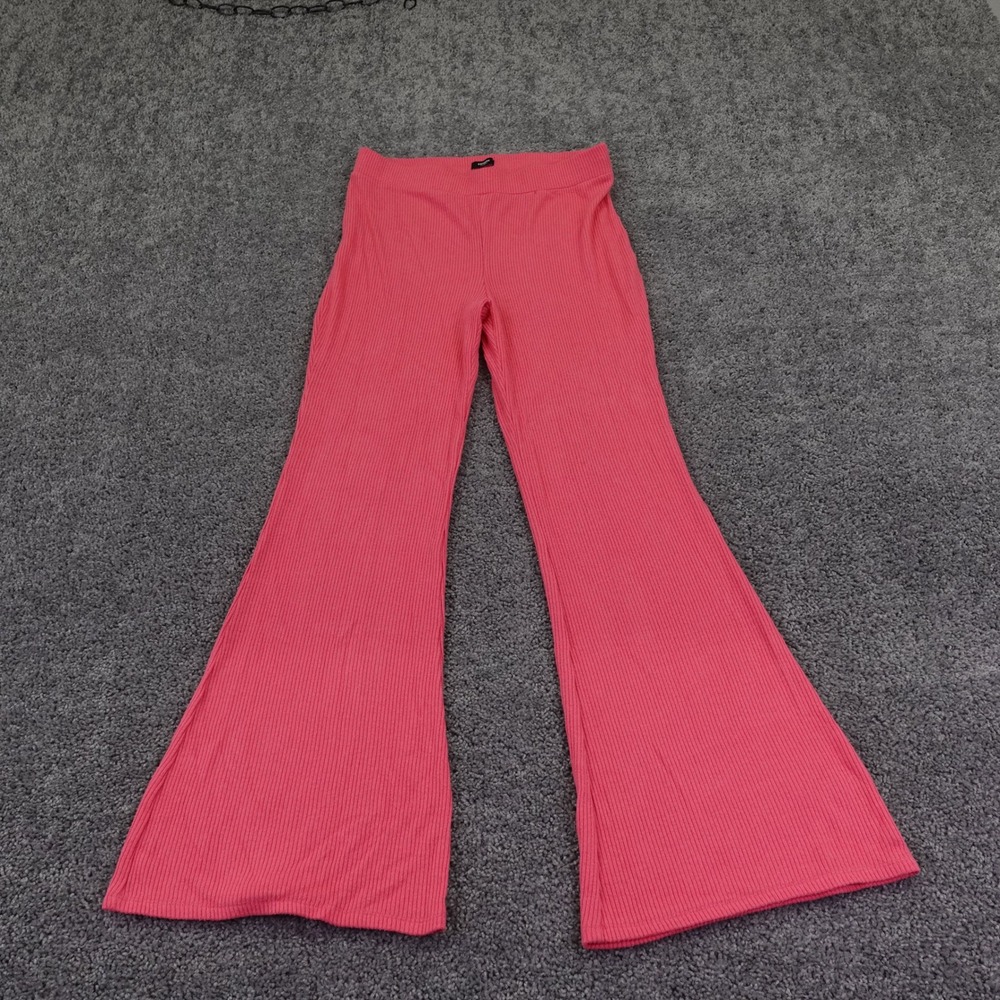 Express Columnist Pants Womens Medium Pink Ribbed Knit Flare Stretch